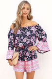 Floral Patchwork High Waist Off Shoulder Romper