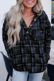 Plaid Button Neck Pocketed Pullover Hoodie