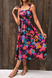 Abstract Floral Pattern Flutter Sleeve Tiered Maxi Dress