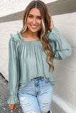 Ruffled Square Neck Cuffs Long Sleeve Blouse