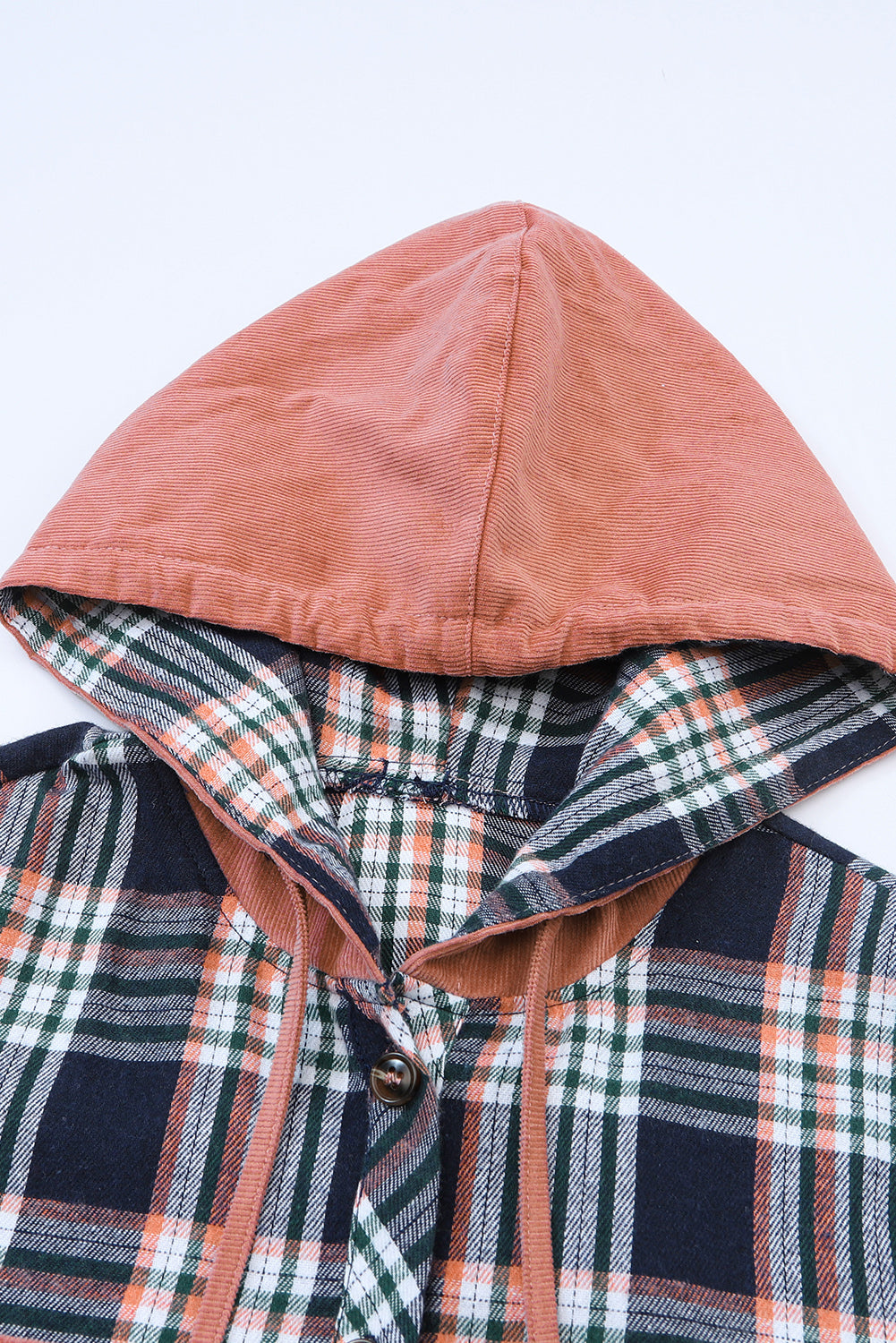 Contrast Hooded Drawstring Plaid Shacket