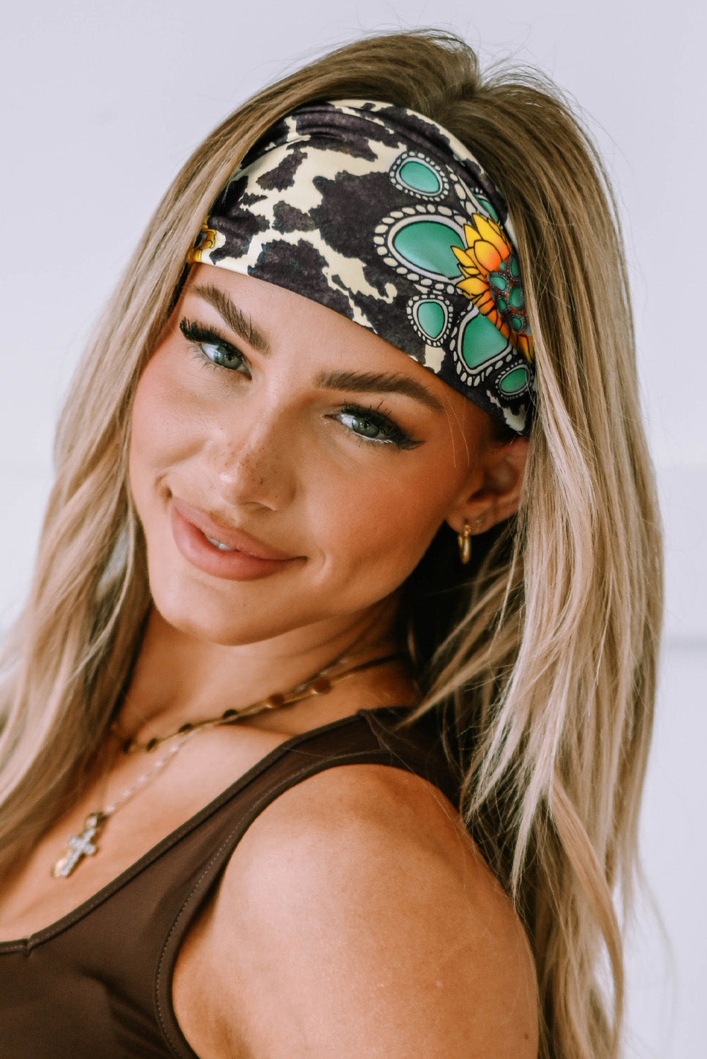 Sunflower Cow Print Wide Headband