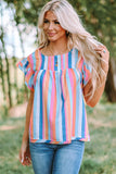 Striped Tiered Ruffle Cap Sleeve Top