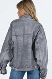 Gray Chest Pockets Drop Shoulder Loose Denim Jacket