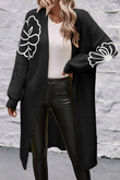 Black Flower Embroidered Drop Shoulder Open Front Duster Cardigan