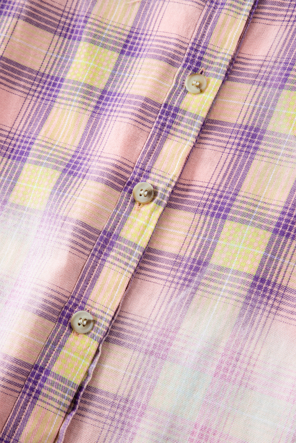 Purple Bleached Plaid Print Exposed Seam Shirt