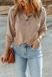 Apricot Button Split Neck Retro Patchwork Long Sleeve Top