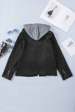 Notch Collar Detachable Hood Zipped Jacket