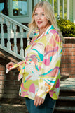 Yellow Plus Size Abstract Print Loose Tunic Shirt