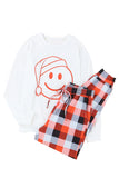 Christmas Smile Face Print Top and Plaid Pants Lounge Set