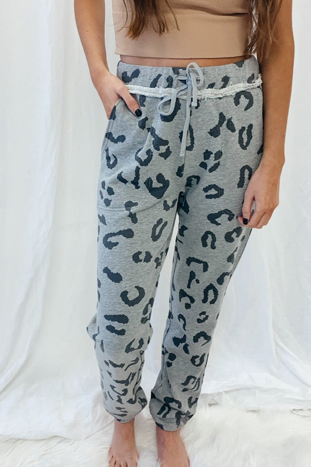 Leopard Print Drawstring High Waist Jogger Pants