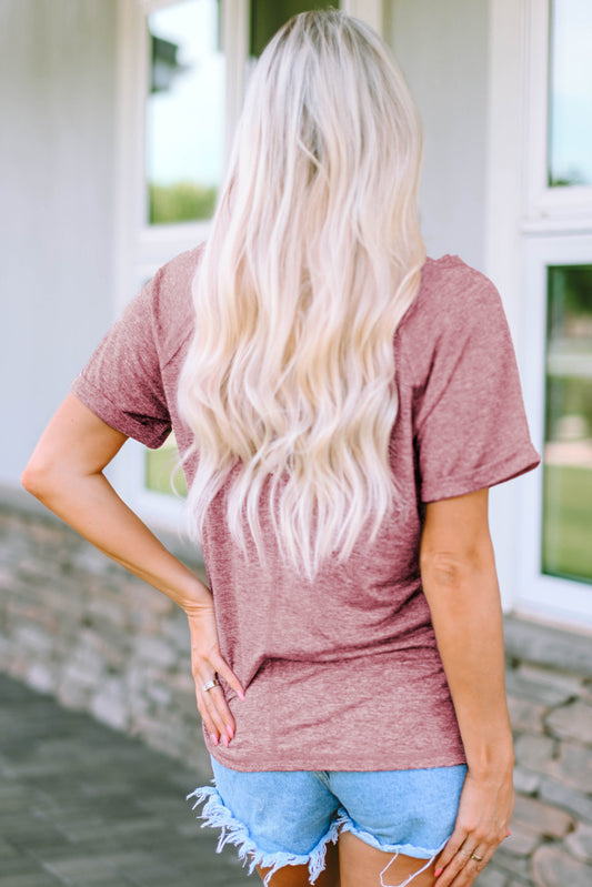 Marble Print Seamed V Neck T-shirt