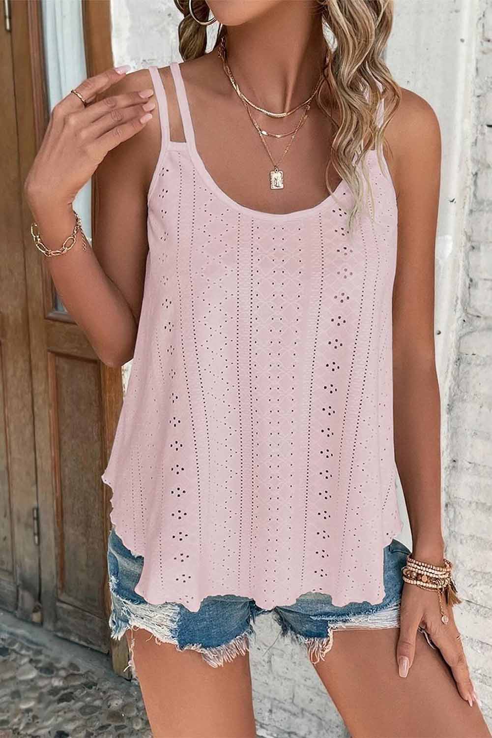 White Eyelet Strappy Scoop-Neck Tank Top