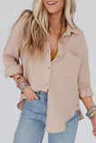 Crinkled Turn-down Collar Buttoned Shirt with Pocket