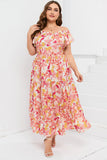 Floral Print Shirred Ruffled Sleeveless Plus Size Dress