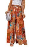 Boho Patchwork Print Drawstring Wide Leg Pants