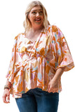 Plus Size Floral Print V Neck Peplum Blouse