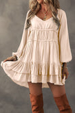 Black Tiered Ruffled Puff Sleeve Loose Fit Mini Dress