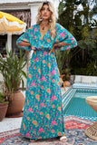 Boho Deep V Neck Floral Maxi Dress