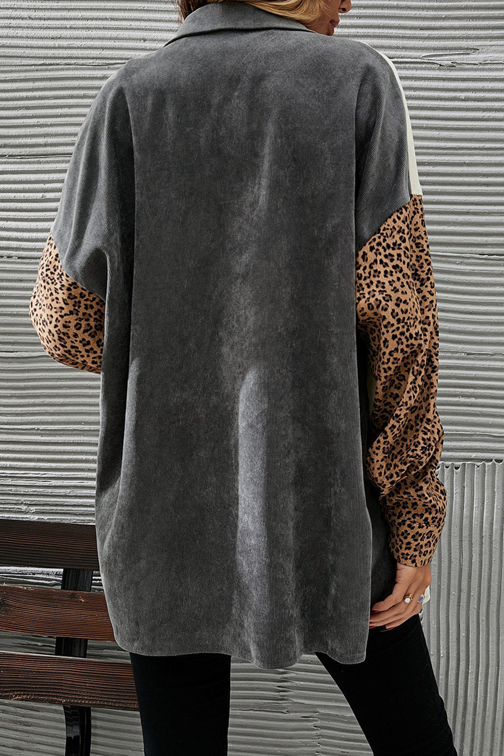 Color Block Leopard Patched Corduroy Shacket