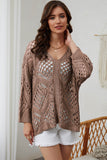 Hollowed Knit V Neck Dolman Sleeve Sweater