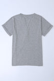 Button V Neck Rolled Sleeve T Shirt