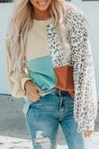 Leopard Patchwork Color Block Ribbed Long Sleeve Top