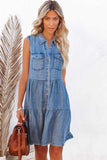 Flap Pockets Button up Sleeveless Denim Dress