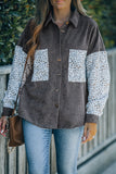 Leopard Patchwork Corduroy Buttoned Shirt Jacket