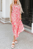 Gingham Floral Tie Shoulder Maxi Dress