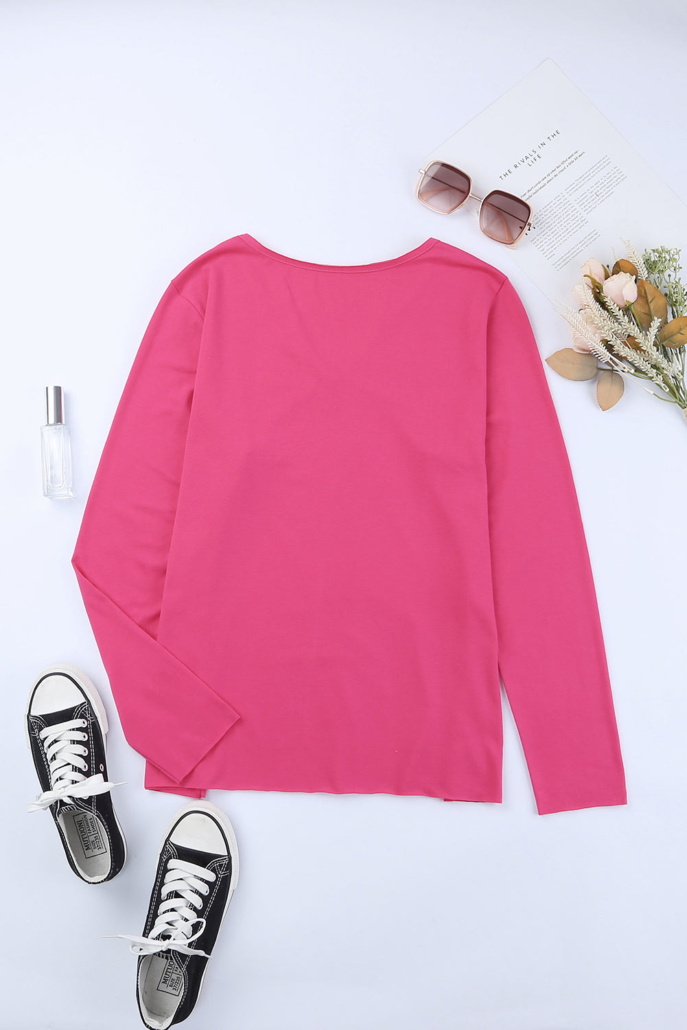 V Neck Buttons Long Sleeve Top