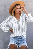 Striped V Neck Pocket Long Sleeve Top