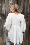 Lace V-Neck Bracelet Sleeve Ruffle Blouse