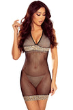 Leopard Trim Fishnet Halter Chemise