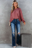 Frilled Neck Ruffled Long Sleeve Blouse