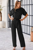 Red Belted Wide Leg Jumpsuit