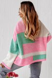 Colorblock Drop Shoulder Bell Sleeve Sweater