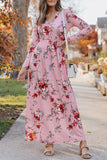 Wrapped V Neck Floral Long Sleeve Empire Maxi Dress