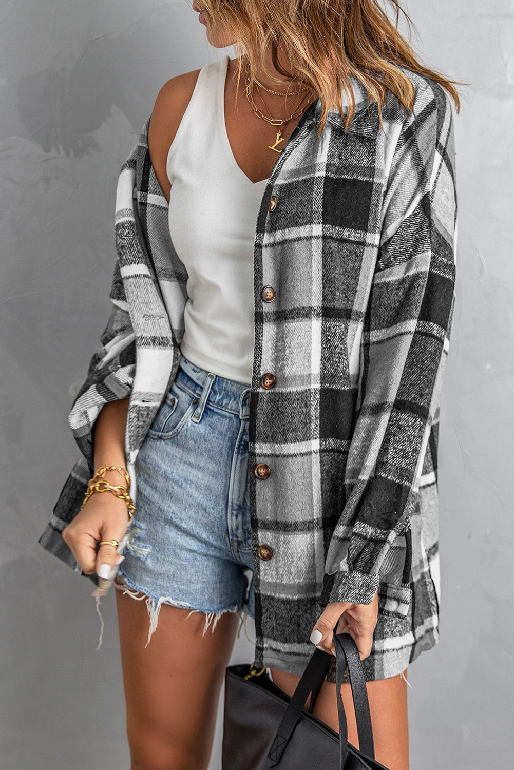 Plaid Print Buttoned Shirt Jacket