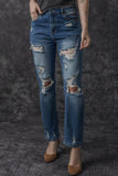 Jean boyfriend déchiré bleu vintage effet vieilli