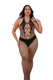 Bodystockings Résille Creux Croisé Noir Grande Taille 