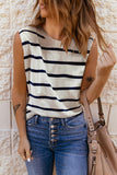 Striped Print Shoulder Pads Boxy Tank Top