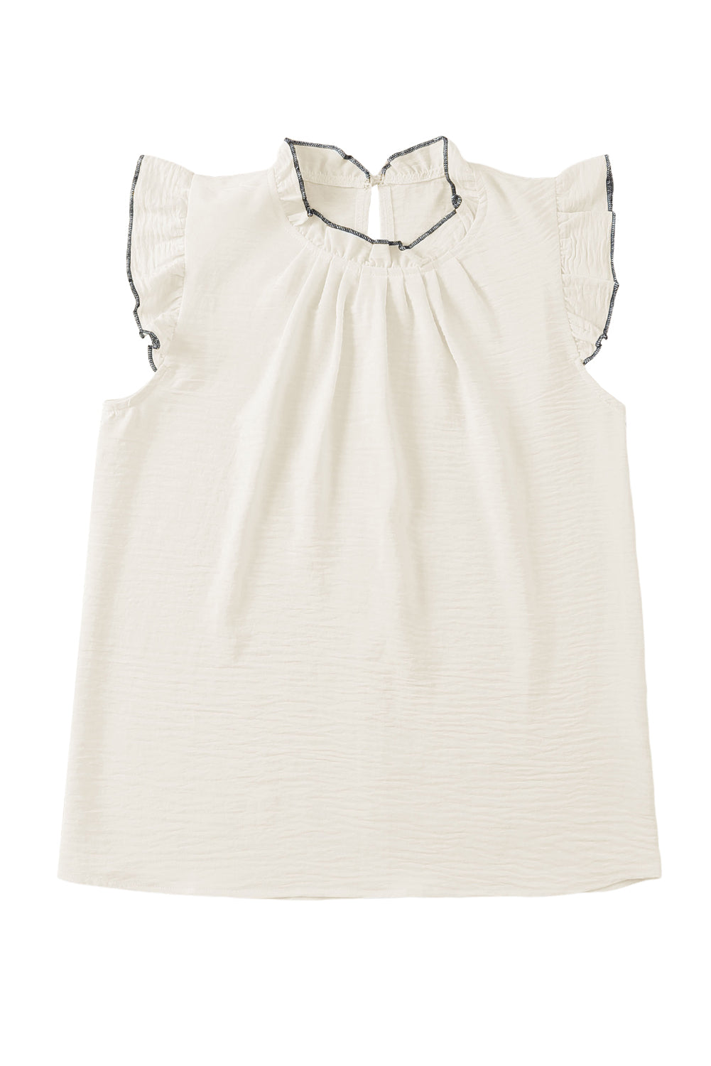 Contrast Trim Ruffled Crew Neck Sleeveless Top