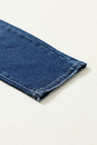 Jean skinny taille haute bleu délavé vintage à deux boutons 