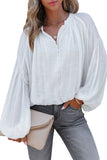 Solid Color V Neck Balloon Sleeve Shirt