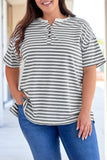 Plus Size Striped Short Sleeve Henley Tee