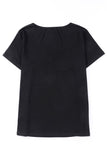 T-shirt noir à bordure en sequins, col en V, poche poitrine, grande taille