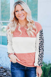 Leopard Color Block Knitted Long Sleeve Top