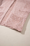 Pink Casual Hollowed Knit Dolman Sleeve Cardigan