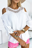 Lace Patchwork Cold Shoulder 3/4 Sleeve Blouse